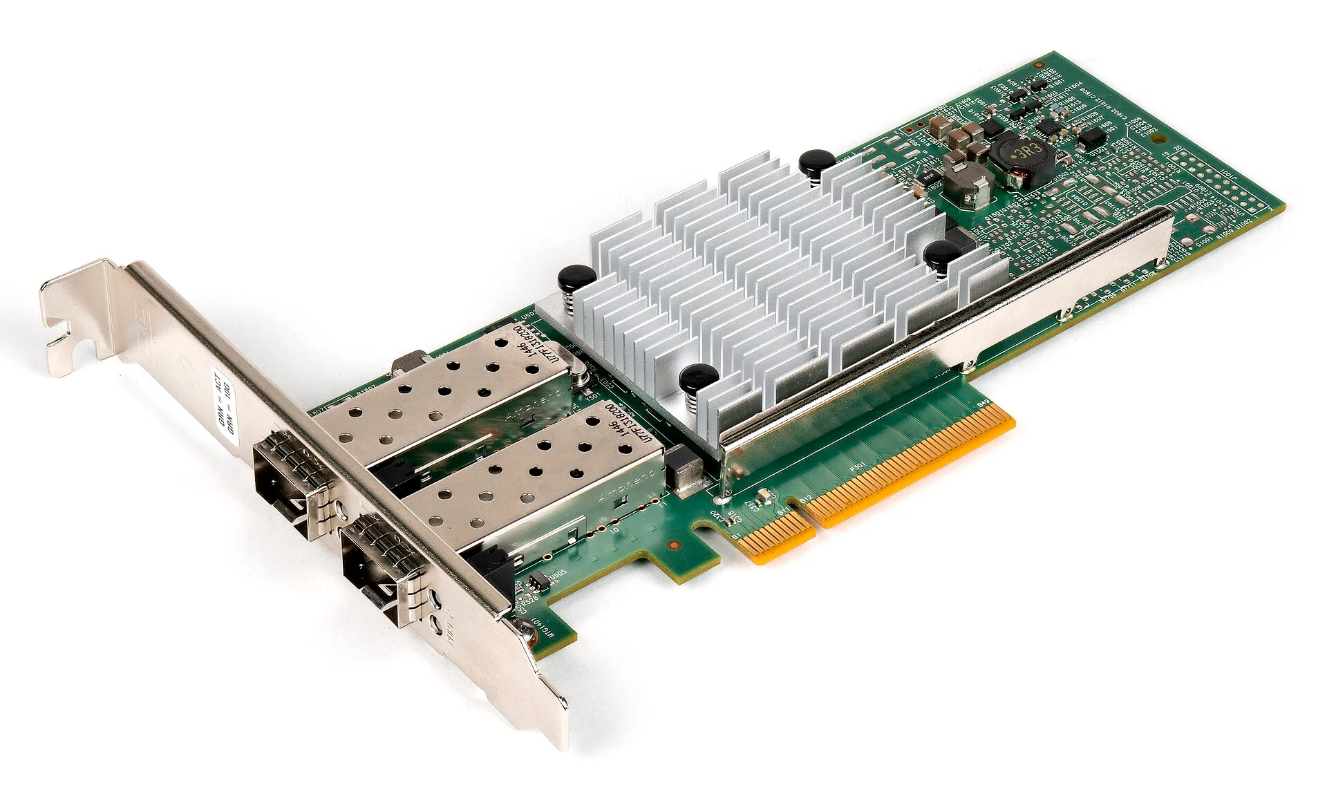Оптический вариант карты: клетки SFP+ ждут сменных модулей Сетевая карта 10 Гбит/с с двумя портами под модули SFP+ и низкопрофильной планкой